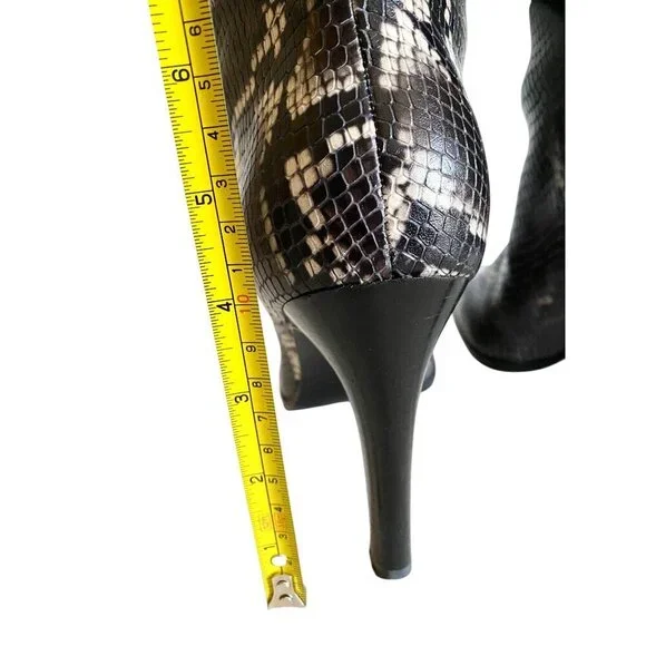 Sigerson Morrison Python Embossed Knee-High Leather Boots 40 Black Brown Snake - Picture 9 of 14